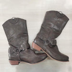 Women's Low Heel Knight Boots with Metal Buckle 00163343C