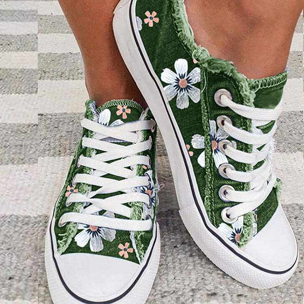 Women's Casual Round Toe Lace-Up Flower Flats 72158954C