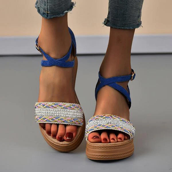 Women's Boho Wedge Beaded Wedge Sandals 40351704S