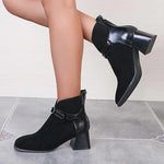 Women's Retro Buckle Block Heel Ankle Boots 94455621S