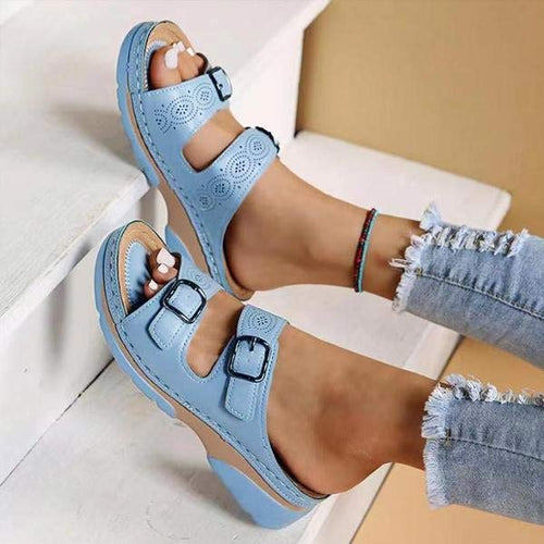 Women's Flat Belt Buckle Platform Slippers 27500466C