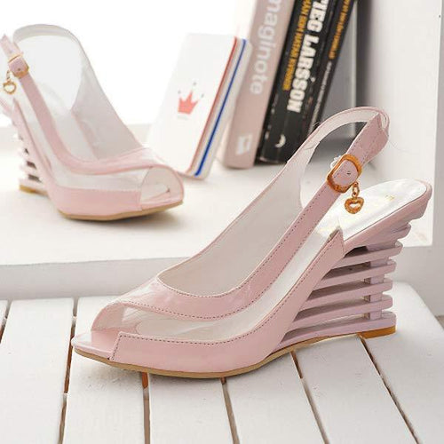 Women'S Fish Mouth Shaped Heel Splicing Wedge Sandals 27397601C