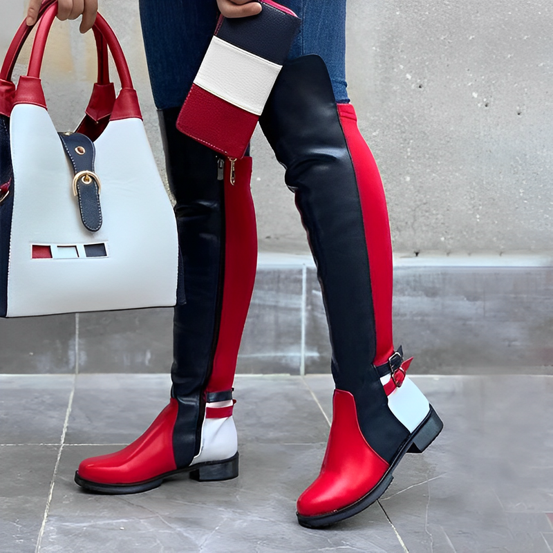 Women's Fashionable Color Block Flat Over-the-Knee Boots 29230444S