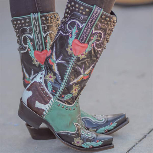 Women'S Mid Heel Embroidered Tall Boots 68003038C