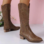 Women'S Retro Stud Western Cowboy Boots Tall Knee High Rider Boots 56433961C