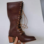Women'S Vintage Lace-Up Chunky Heel Boots 86647103C