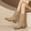 Women's Fashion Rivet Buckle Chunky Heel Mid-Calf Boots 48549956S