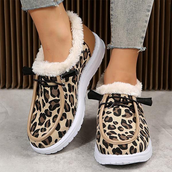 Women's Leopard Print Flat Cozy Snow Boots 98630543C