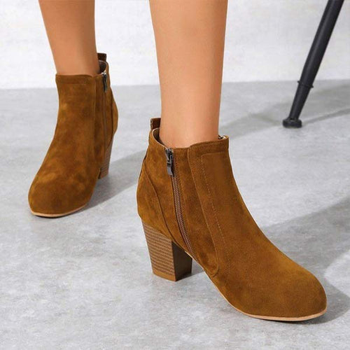 Women'S Side Zip Chunky Heel Suede Booties 61503065C