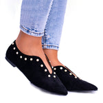 Women's Elegant Pearl Pointed Toe Low Heels 86084770C