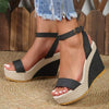 Women's One-Strap Fabric Platform Wedge Sandals 80372712C