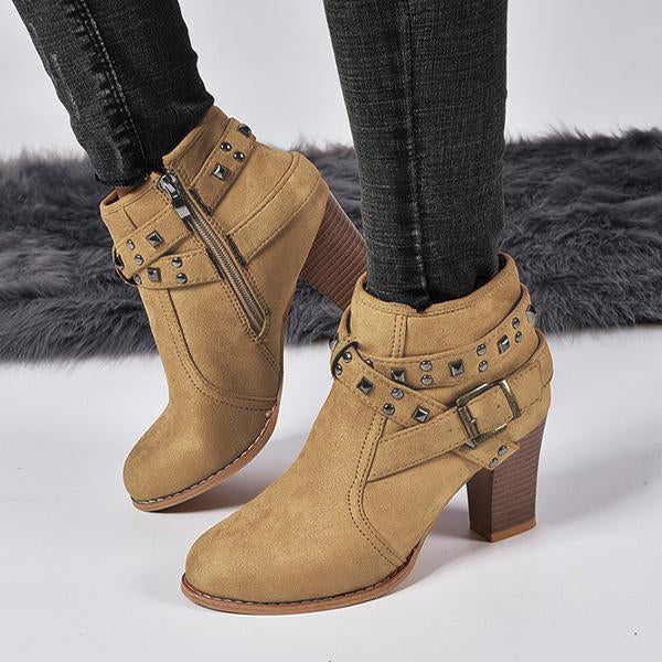 Women's Retro Casual Rivet Chunky Heel Ankle Boots 25775756S