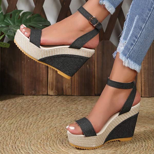 Women's One-Strap Fabric Platform Wedge Sandals 80372712C