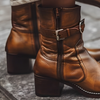 Women's Brown Vintage Buckle Strap Chunky Heel Ankle Boots 43184851C