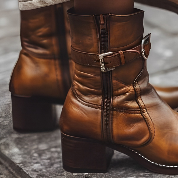 Women's Brown Vintage Buckle Strap Chunky Heel Ankle Boots 43184851C