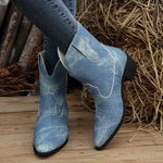 Women's Pointed-Toe Chunky Heel Short Martin Boots 49242038C