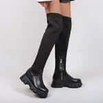 Women'S Leather Knit Panel Over Knee Boots 27603576C