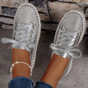 Women's Flat Diamond-Encrusted Lace-Up Thick-Soled Sports Board 63484998C