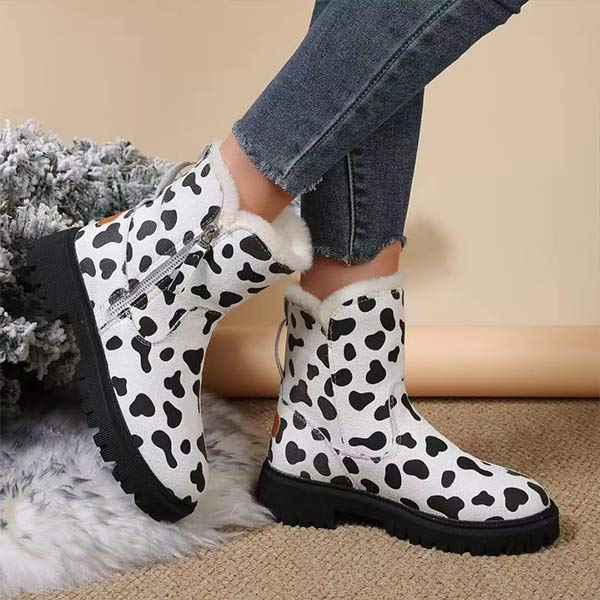 Women'S Round Toe Thick Sole Fleece Thick Warm Side Zipper Snow Boots 07937288C