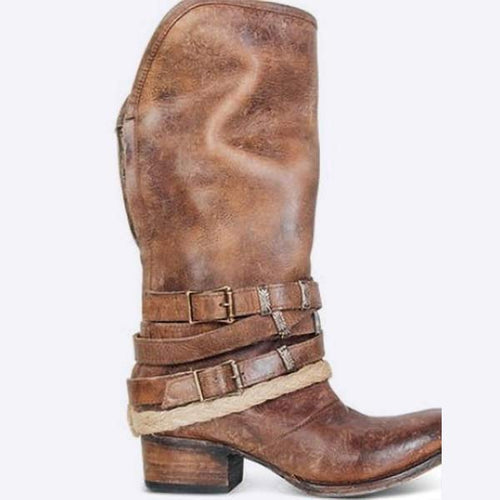 Women'S Chunky Heel Vintage Belt Buckle Boots 51764719C