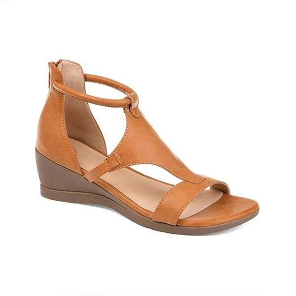 Women'S Vintage Wedge Leather Sandals 09805941