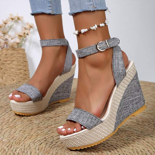 Women's One-Strap Fabric Platform Wedge Sandals 80372712C