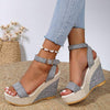 Women's One-Strap Fabric Platform Wedge Sandals 80372712C