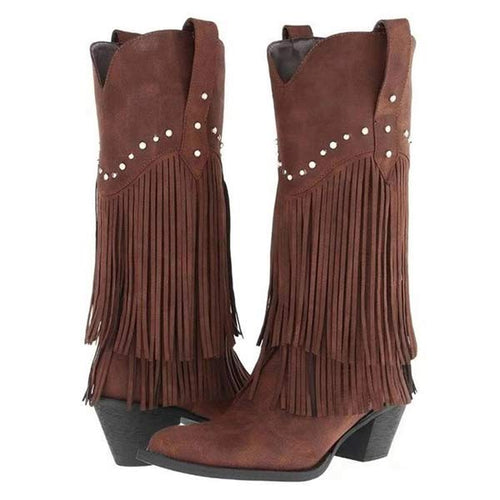 Women'S Chunky Heel Fringe Boots 19792434C