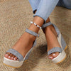 Women's One-Strap Fabric Platform Wedge Sandals 80372712C