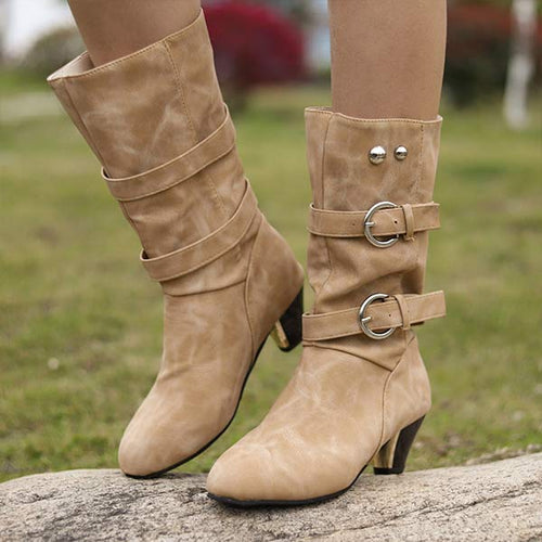 Women'S Autumn/Winter Soft Leather Mid Heel Boots 59801674