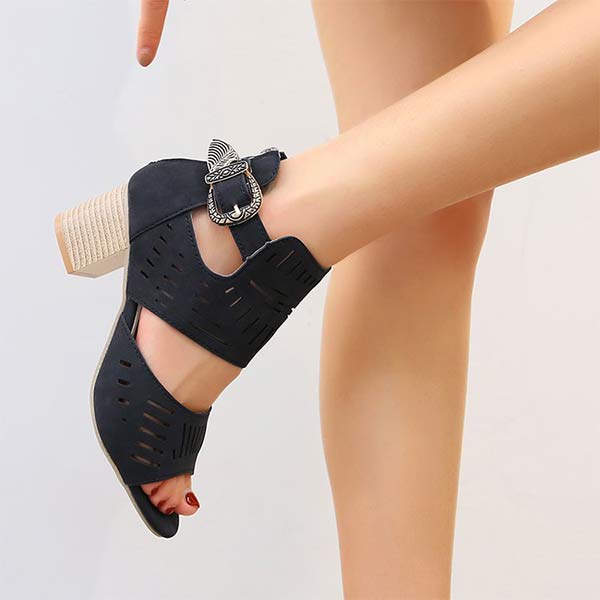 Women'S Hollow Chunky Heel High Heel Sandals 10470422C