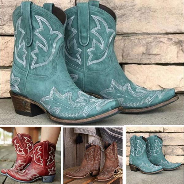 Women'S Chunky Heel Vintage Embroidered Cowboy Boots 35981432