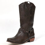 Women's Low Heel Knight Boots with Metal Buckle 00163343C