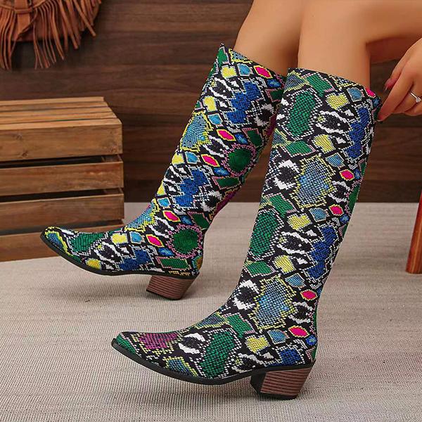 Women's Fashion Snake Print Pointed Toe Knee-High Boots 72541871S