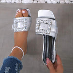 Women's Crystal-Embellished Flat Casual Slides 85384287C