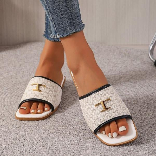 Women's Casual Lettered Square Toe Slippers 82130353S