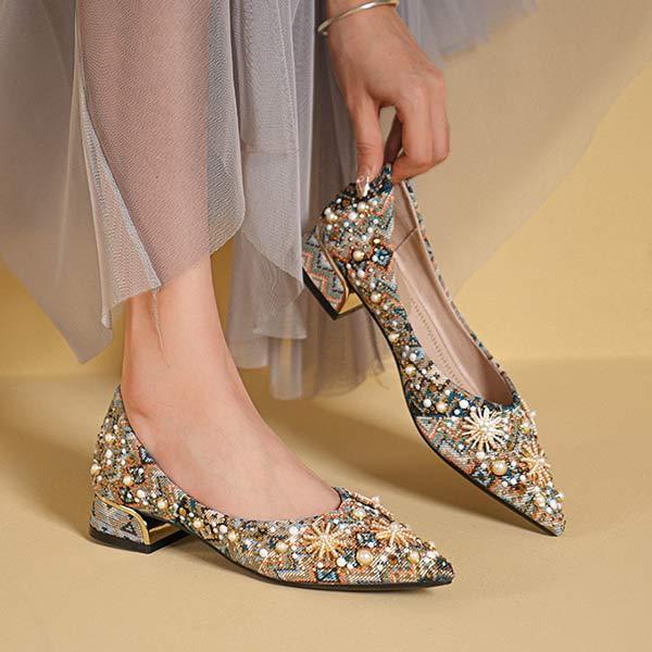 Women's Pointed Toe Flat Shoes with Rhinestone Detail 84856316C