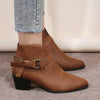 Women's Fashionable Retro Belt Buckle Block Heel Ankle Boots 82952903S