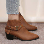 Women's Fashionable Retro Belt Buckle Block Heel Ankle Boots 82952903S