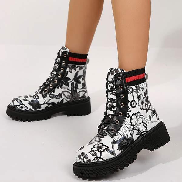 Women's Thick-Soled Printed Graffiti Lace-Up Martin Boots 49666231C