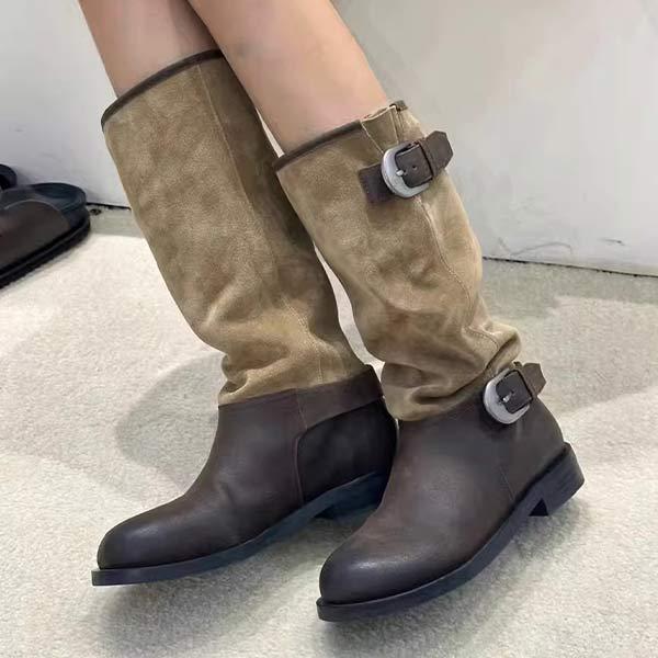 Women's Genuine Leather Vintage Patchwork Slouch Boots 01892339C