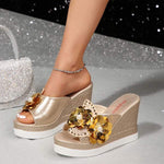 Women's Pearl Sequin Flower Thick Bottom Wedge Sandals 43944238C