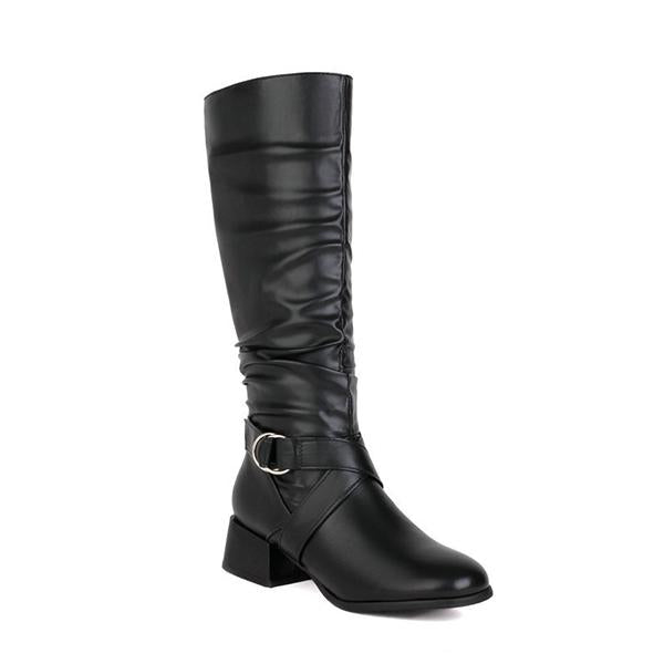 Women's Fashion Chunky Heel Buckle Knee-High Boots 61649720S