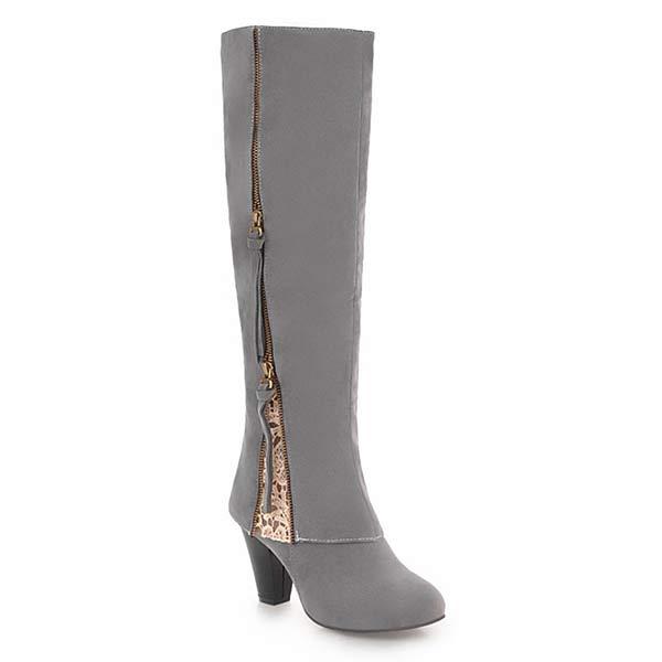 Women's Knee-High Boots with Inner Side Zipper and Chunky Heel 75181867C