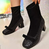 Women's Block Heel Square Toe Mary Jane Socks Boots 64437658C