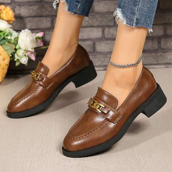 Women's Retro Brown Metal Buckle Loafers 14889988C