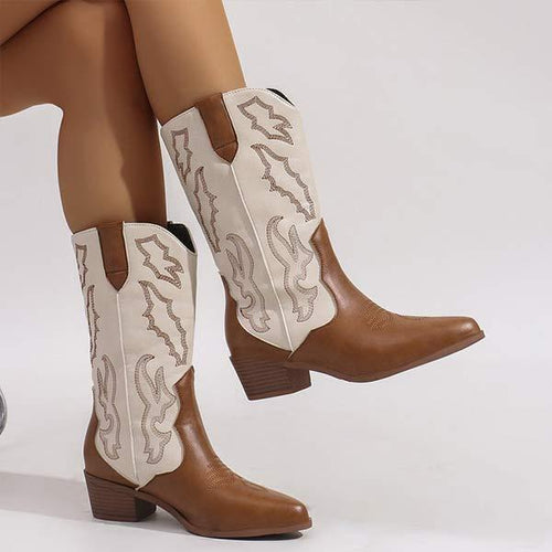 Women's Vintage Color-Blocked Western Cowboy Boots 79049744C