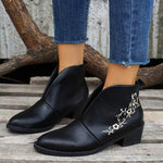 Women's Round-Toe Boots with V-Cut Embroidery and Bare Shaft 25771263C