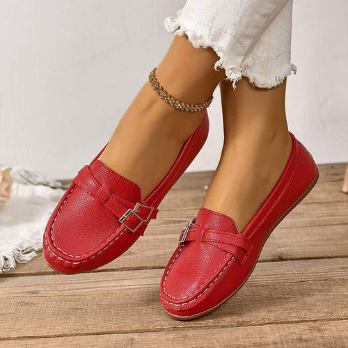 Women's Slip-On Flat Shoes with Buckle Strap 36428058C