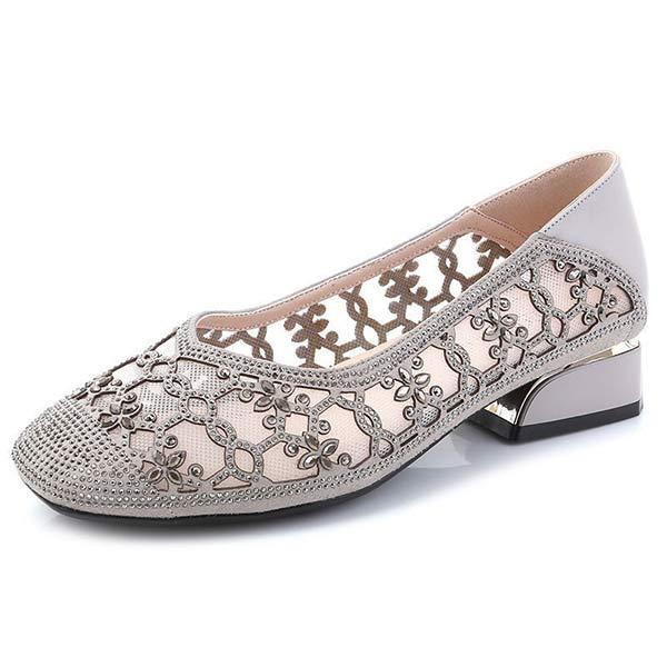 Women's Soft Sole Mesh Floral Single Shoes with Hotfix Rhinestone Embellishments 51124528C